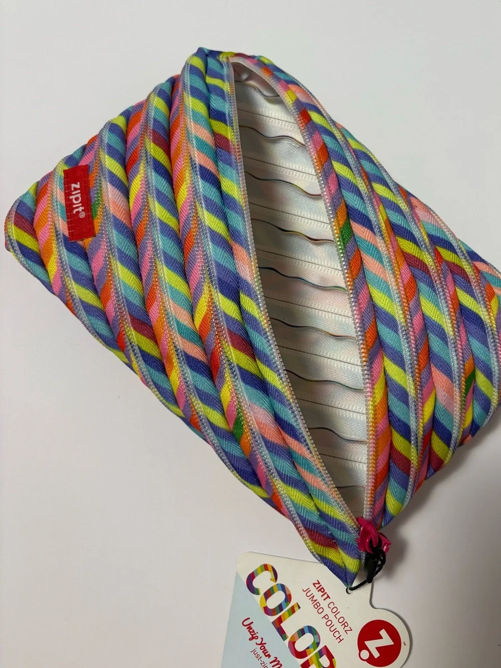 Multicolor Travel Zip Closure Pouch - Colorful Braided Pattern 6”x9”